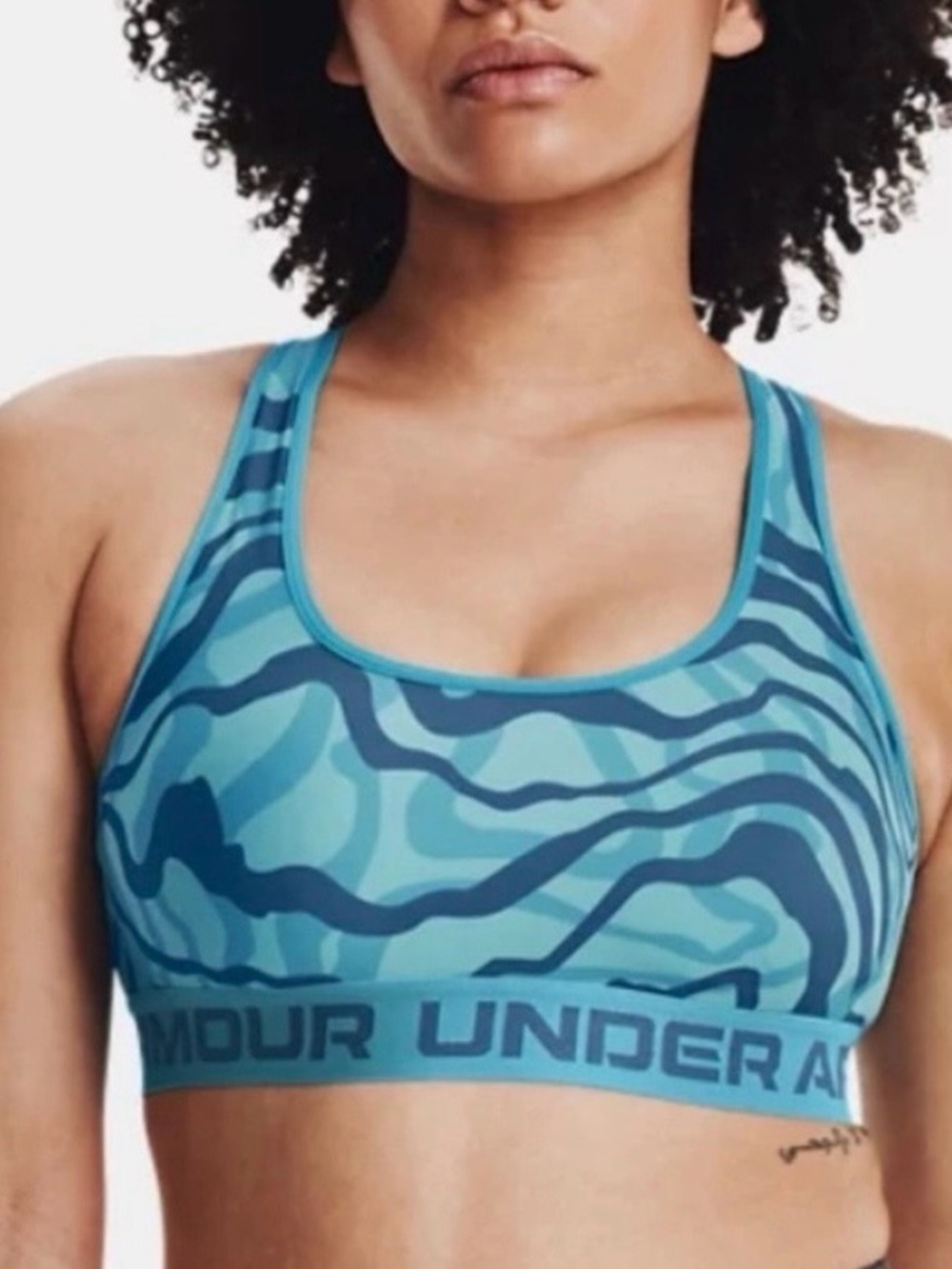 Under Armour Sports Bra Cross - back Blue Teal Print Size L